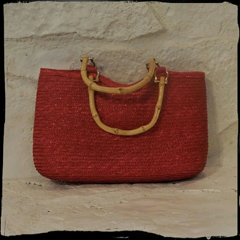 Cherry Red Straw Tote